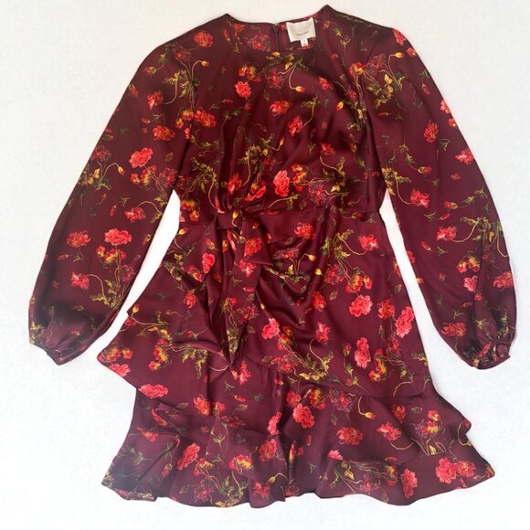 Cinq à Sept Burgundy Floral Long Sleeve Dress Size 4 NWT - Picture 5 of 16
